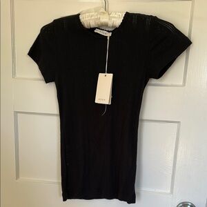 Doen Black Pointelle Short Sleeve Top NWT